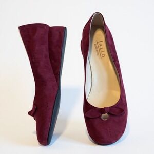 Burgundy Suede Ballet Flats with Bow Detail Elegant Luxury 7 leather sole